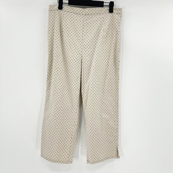 Bill Blass Cream Polka Dot Wide Leg Pants 12 - Picture 1 of 4